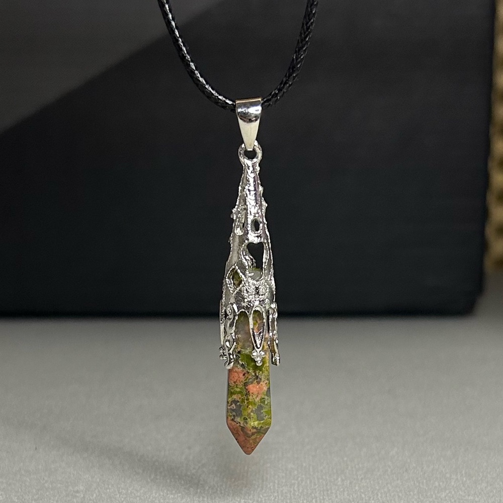 Unakite Hexagon Pointed Crown Pendant Natural Crystal Gemstone Necklace